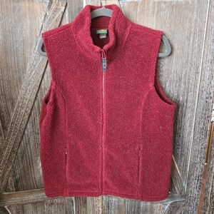 Cabela's Vest Women's Size Large Zip Burgundy Fleece Zip Pockets Sherpa Full Zip